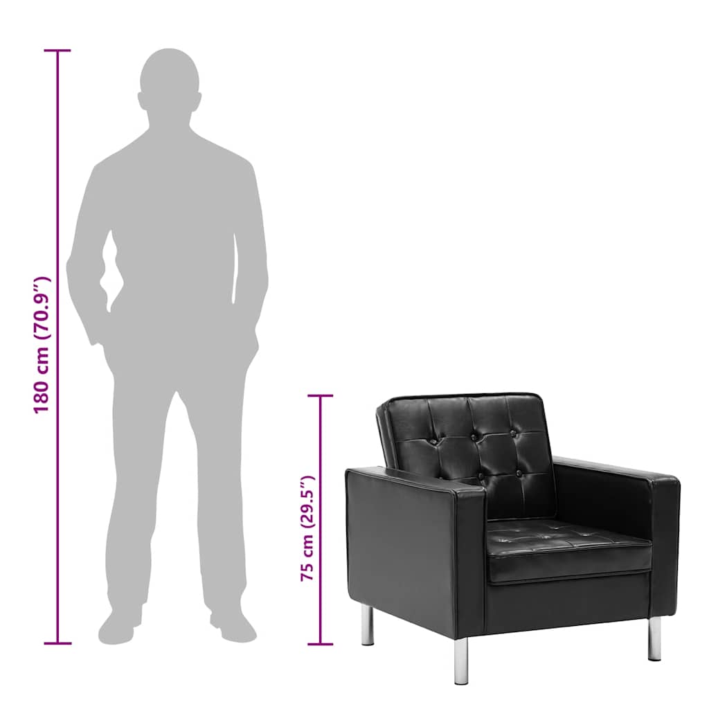 vidaXL Poltrona preta 75x70x75 cm couro sintético