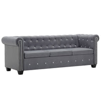 vidaXL Sofá chesterfield três lugares veludo 199x75x72cm cinzento