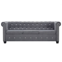 vidaXL Sofá chesterfield três lugares veludo 199x75x72cm cinzento