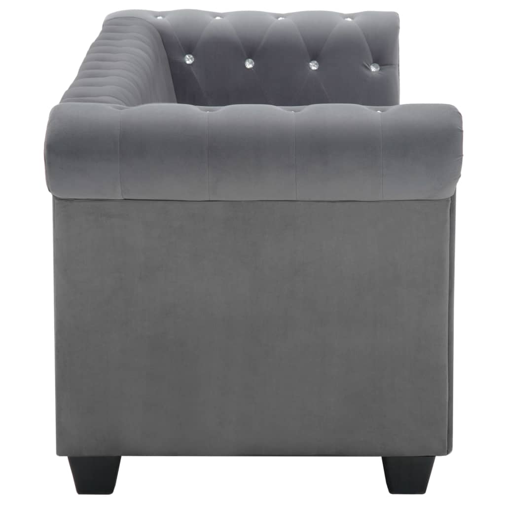 vidaXL Sofá chesterfield três lugares veludo 199x75x72cm cinzento