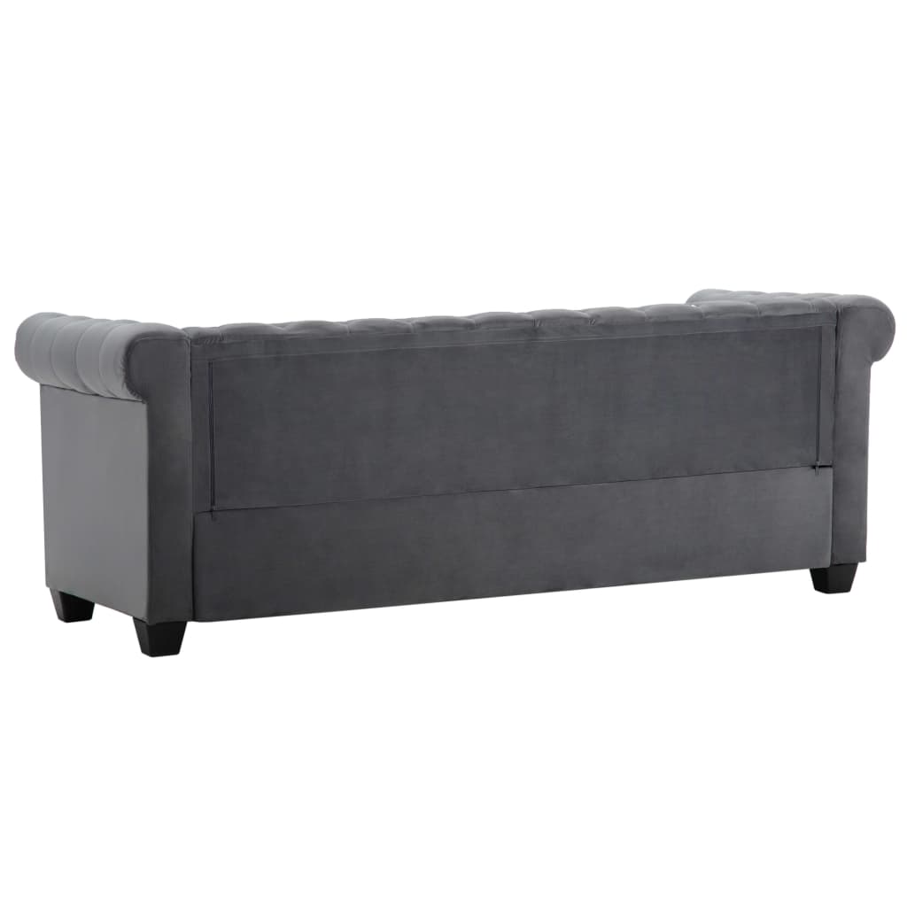 vidaXL Sofá chesterfield três lugares veludo 199x75x72cm cinzento
