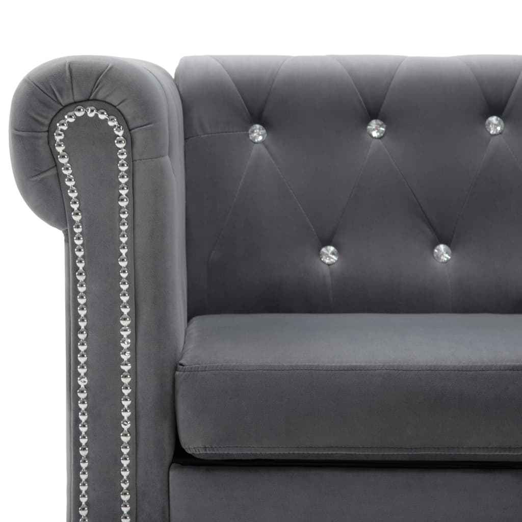 vidaXL Sofá chesterfield três lugares veludo 199x75x72cm cinzento