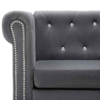 vidaXL Sofá chesterfield três lugares veludo 199x75x72cm cinzento