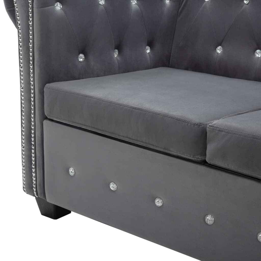 vidaXL Sofá chesterfield três lugares veludo 199x75x72cm cinzento