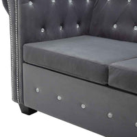 vidaXL Sofá chesterfield três lugares veludo 199x75x72cm cinzento
