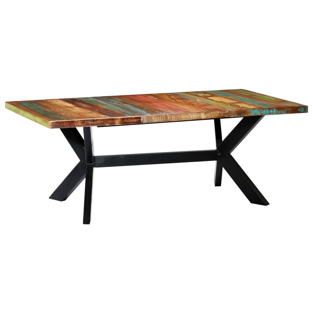 vidaXL Mesa de jantar madeira reciclada maciça + aço em cruz 180 cm