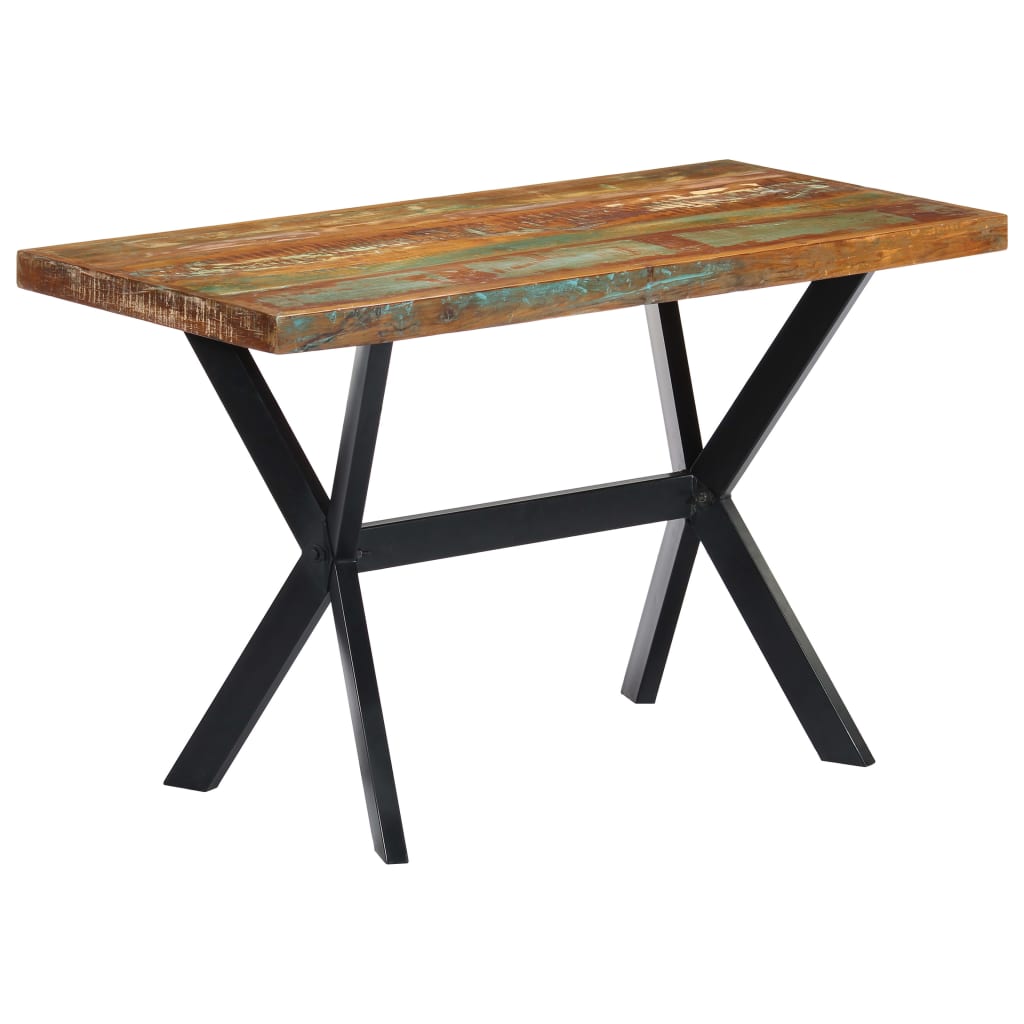 vidaXL Mesa de jantar madeira reciclada maciça + aço em cruz 180 cm