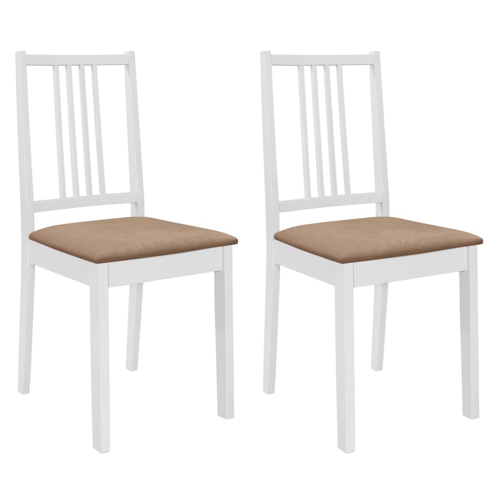 vidaXL Cadeiras de jantar com almofadões 2 pcs madeira maciça branco