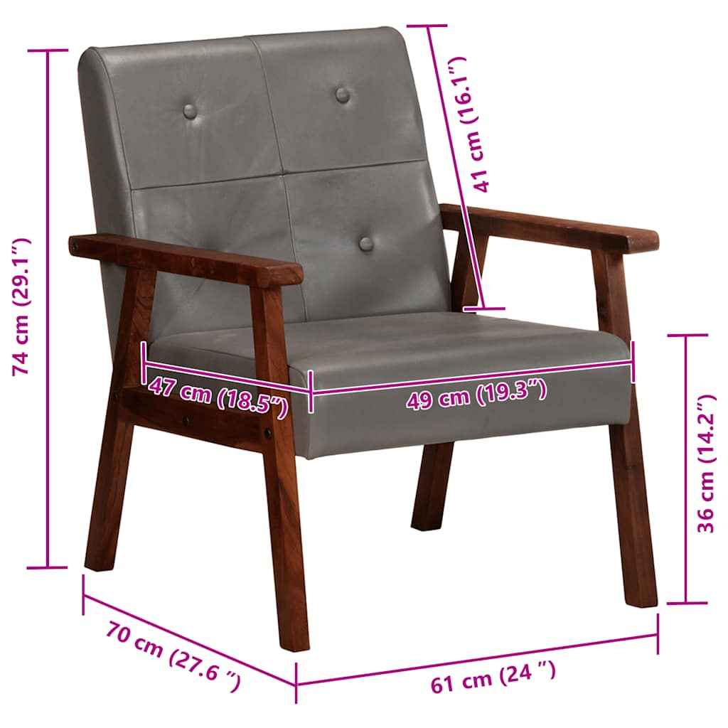 vidaXL Poltrona em couro genuíno cinzento
