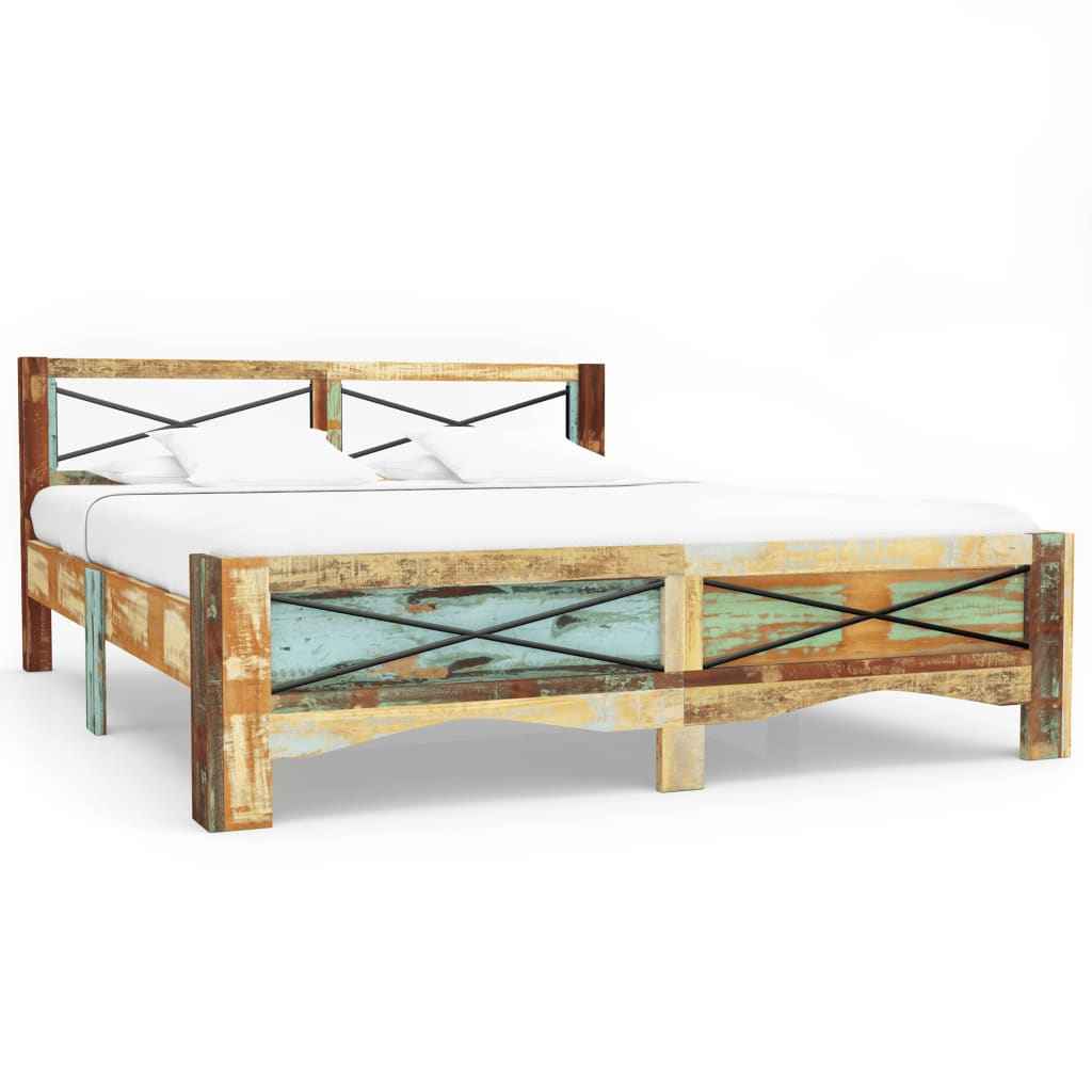 vidaXL Estrutura de cama madeira recuperada maciça 140x200 cm