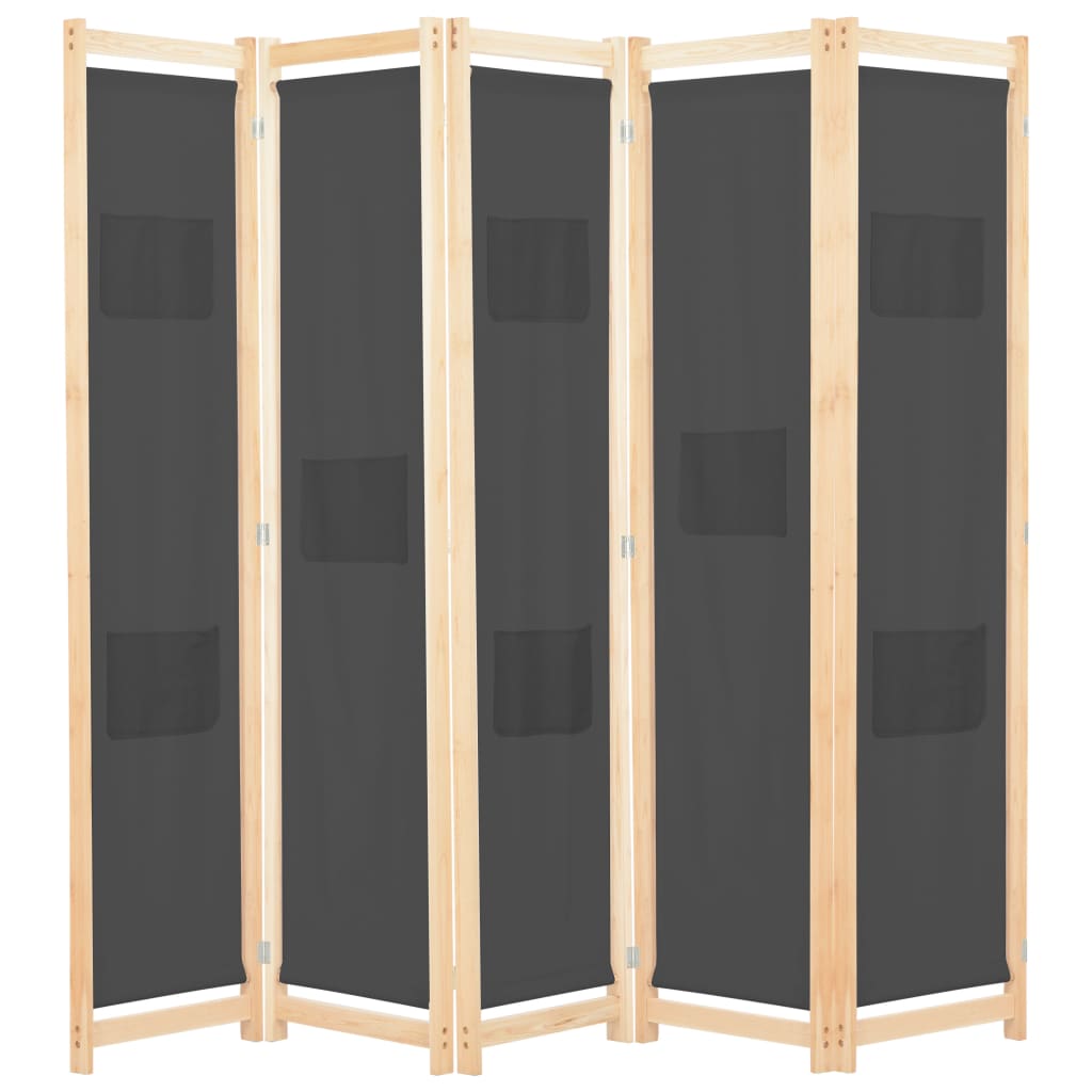vidaXL Divisória de quarto com 5 painéis 200x170x4 cm tecido creme