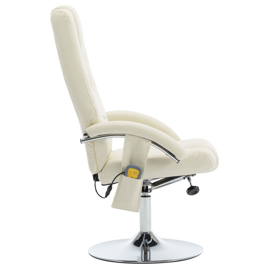 vidaXL Cadeira massagens + apoio pés couro artificial branco nata