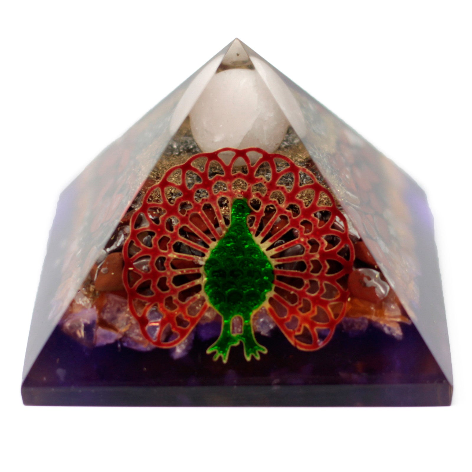 Lrg Organite Pyramid 70mm - Peacock?earth base)