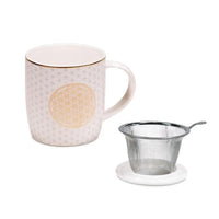 Chávena em porcelana com tampa e filtro - Flor da vida