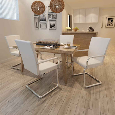 vidaXL Cadeiras de jantar cantilever 2 pcs couro artificial branco