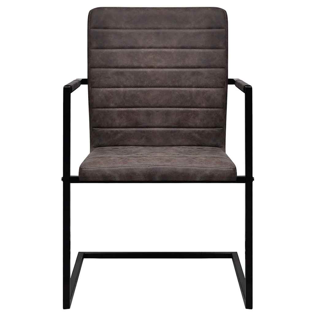 vidaXL Cadeiras de jantar cantilever 4 pcs couro artificial castanho escuro