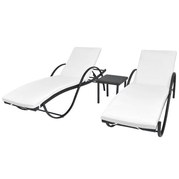 vidaXL Espreguiçadeiras com mesa 2 pcs vime PE castanho