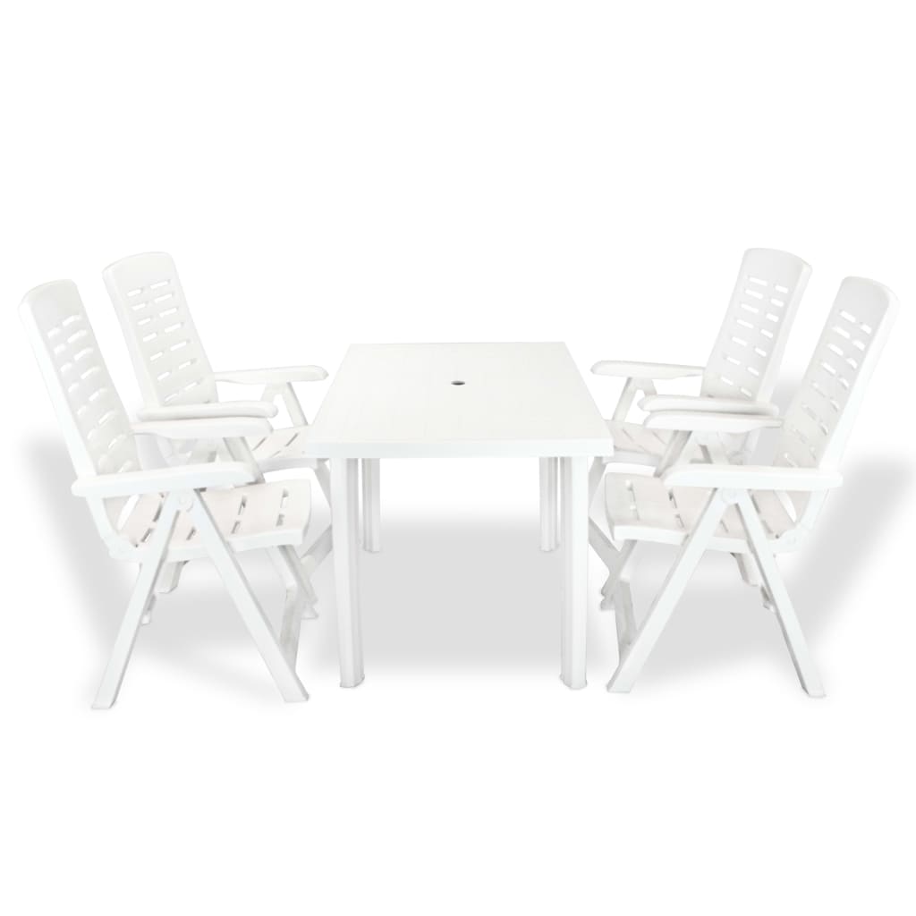 vidaXL Conjunto de jantar de exterior 5 pcs plástico branco