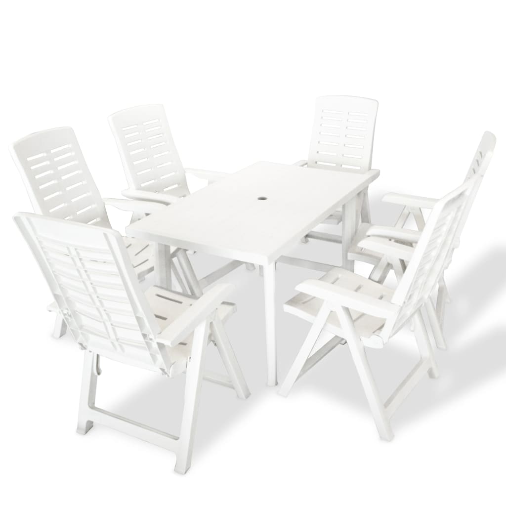 vidaXL Conjunto de jantar de exterior 7 pcs plástico branco