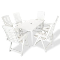 vidaXL Conjunto de jantar de exterior 7 pcs plástico branco
