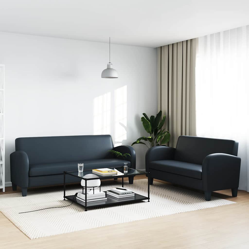 vidaXL Sofá de 2 lugares couro artificial preto