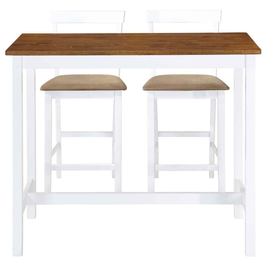vidaXL Mesa e cadeiras de bar 3 pcs madeira maciça castanho e branco