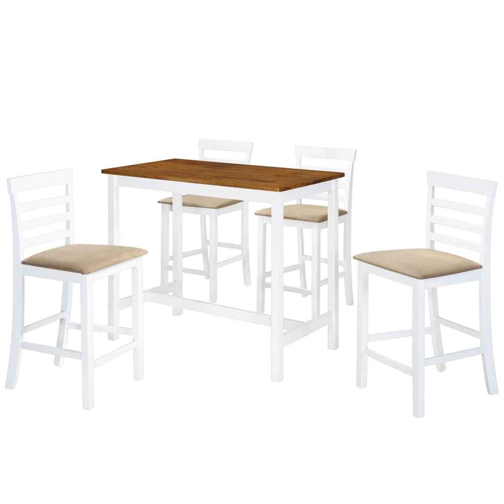 vidaXL Mesa e cadeiras de bar 3 pcs madeira maciça castanho e branco