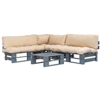 vidaXL Conj. lounge de paletes 4 pcs com almofadões cinzentos madeira