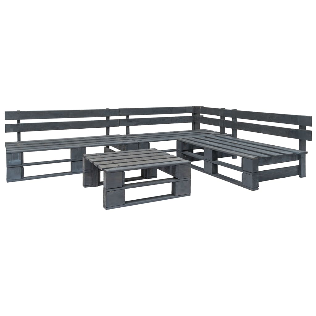 vidaXL Conj. lounge de paletes 4 pcs com almofadões cinzentos madeira