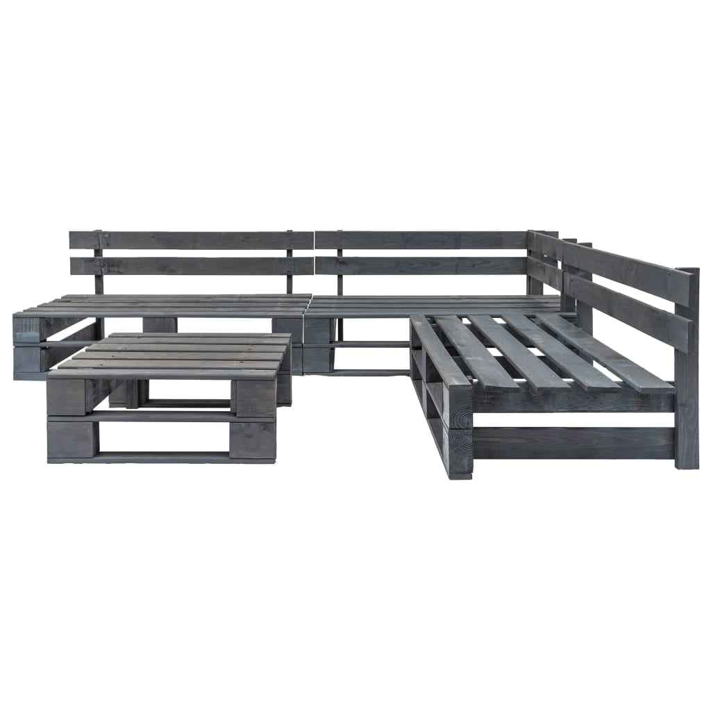 vidaXL Conj. lounge de paletes 4 pcs com almofadões cinzentos madeira
