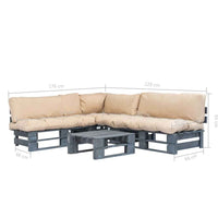 vidaXL Conj. lounge de paletes 4 pcs com almofadões cinzentos madeira