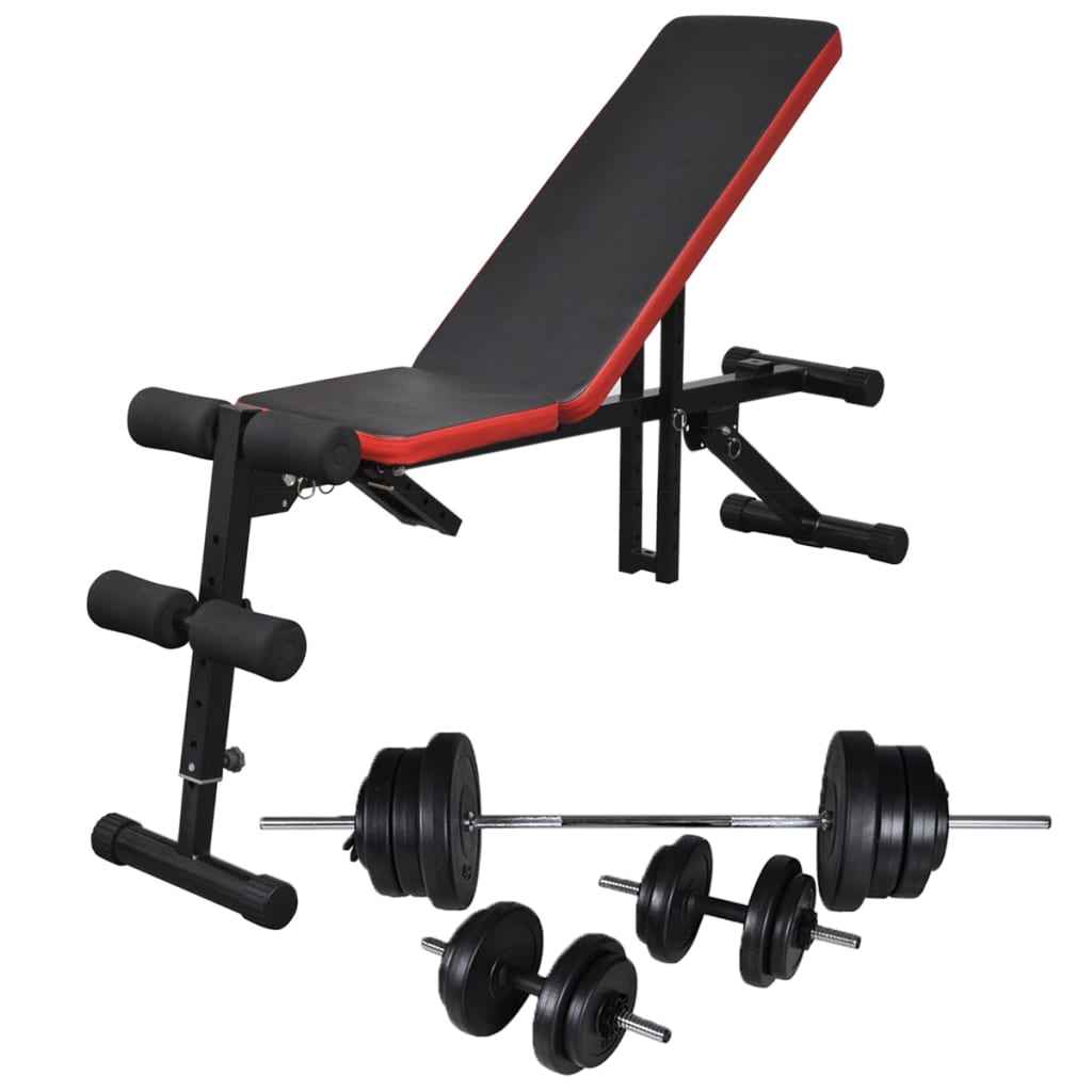 vidaXL Banco musculação c/ conjunto de barras e halteres 60,5 kg