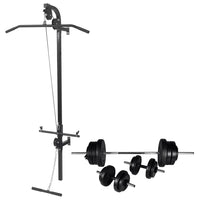 vidaXL Torre musculação parede com conjunto barras e halteres 60,5 kg