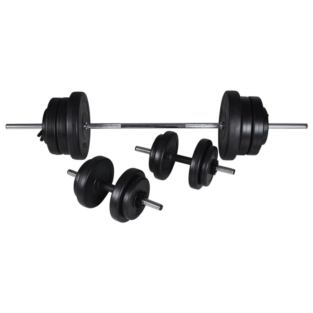 vidaXL Torre musculação parede com conjunto barras e halteres 60,5 kg