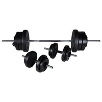 vidaXL Torre musculação parede com conjunto barras e halteres 60,5 kg