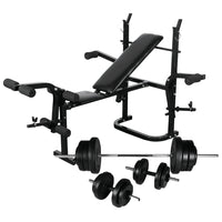 vidaXL Banco musculação c/ suporte p/ pesos + barras e halteres 60,5kg