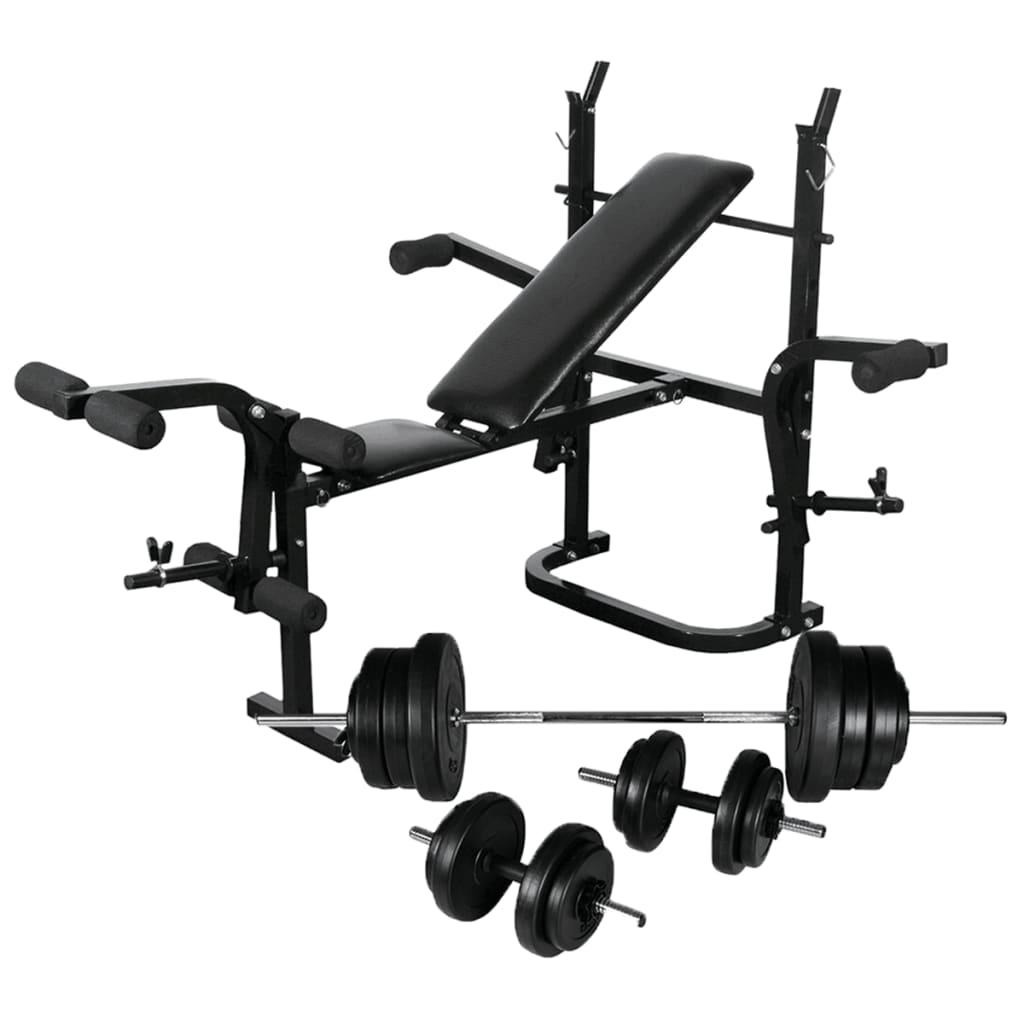 vidaXL Banco musculação c/ suporte p/ pesos + barras e halteres 60,5kg