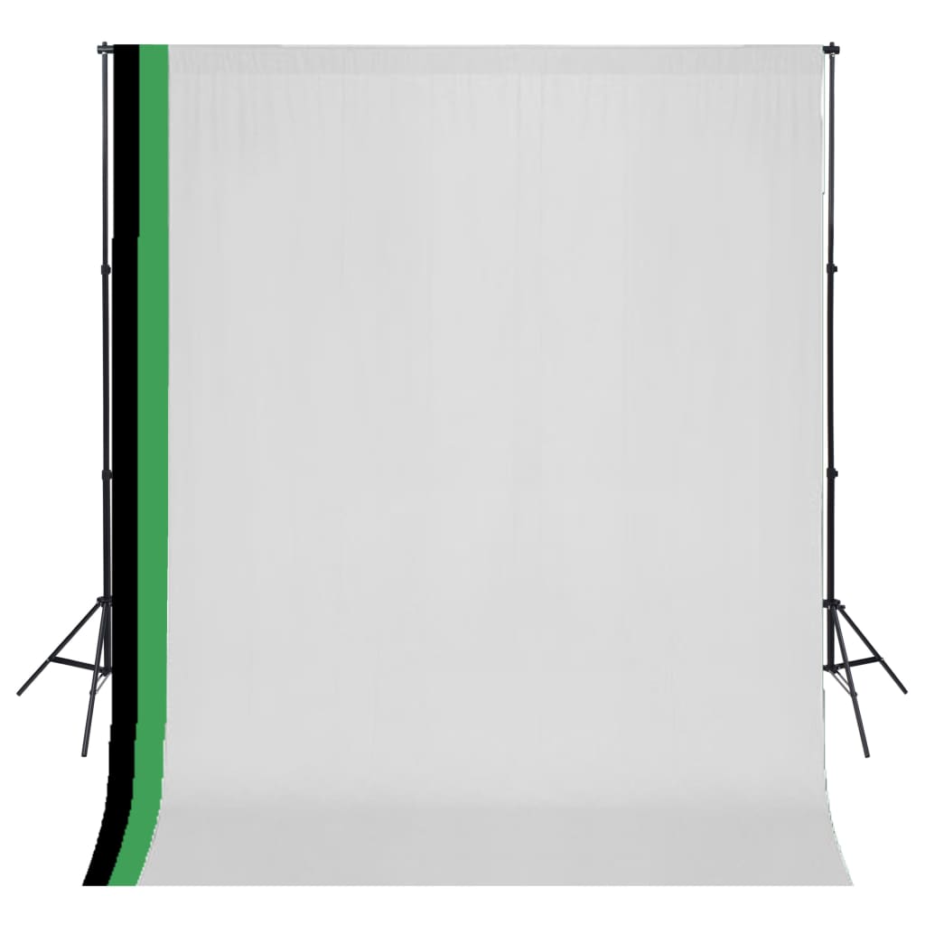 vidaXL Kit estúdio fotografia 3 fundos algodão, moldura ajustável 3x5m