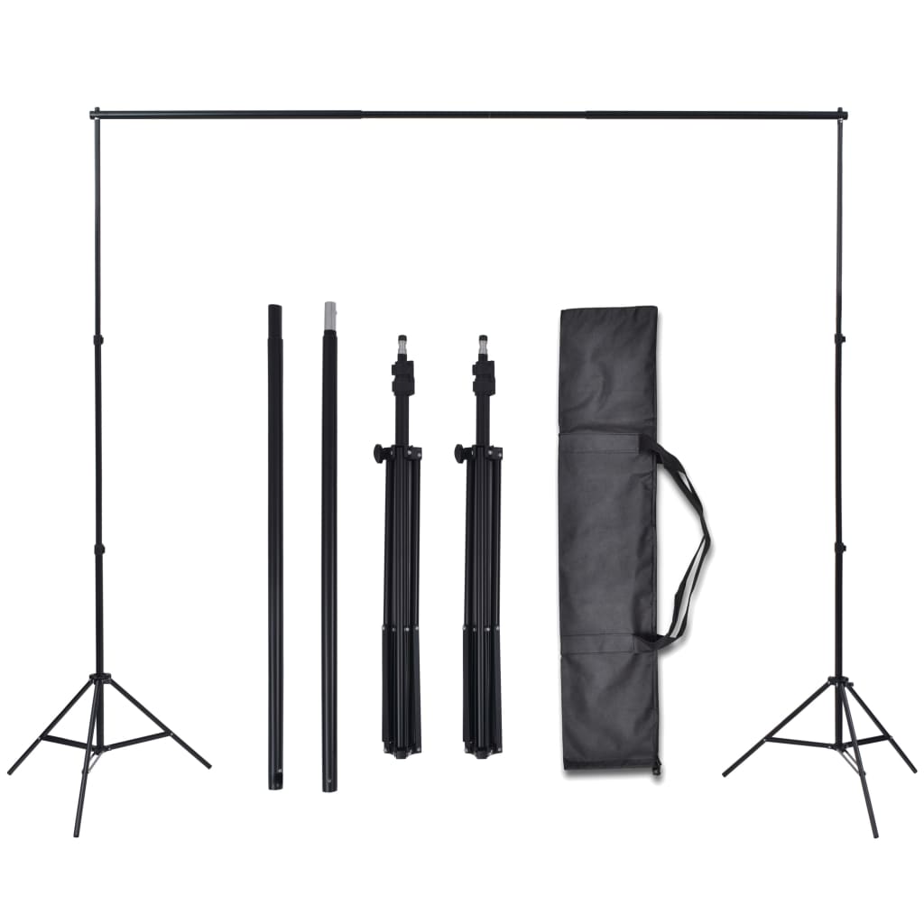 vidaXL Kit estúdio fotografia 3 fundos algodão, moldura ajustável 3x5m