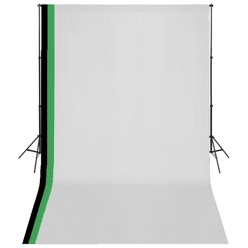 vidaXL Kit estúdio fotografia 3 fundos algodão, moldura ajustável 3x5m