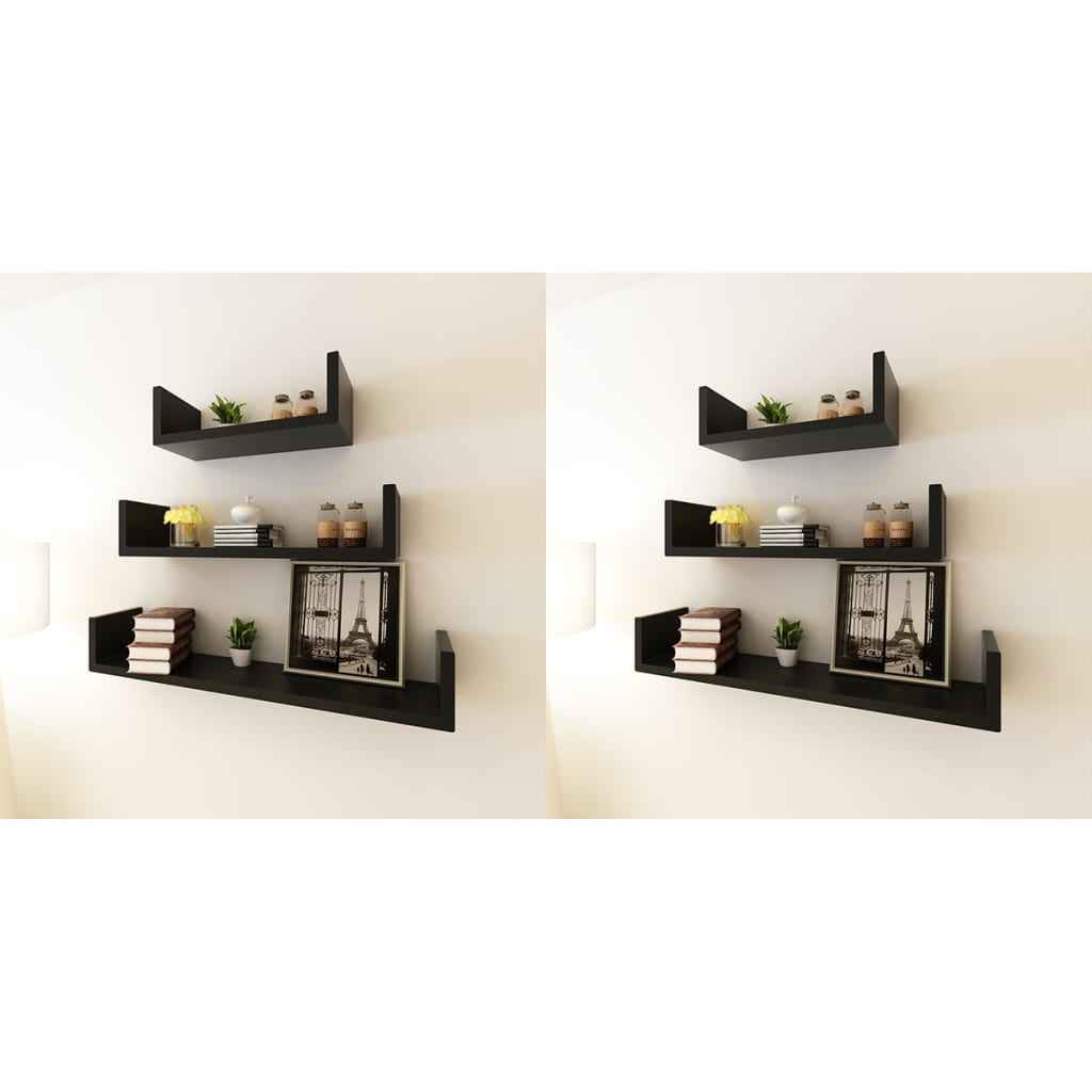 Conjunto 3 prateleiras de parede em forma de U MDF preto