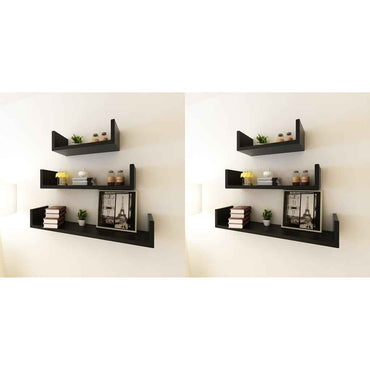 Conjunto 3 prateleiras de parede em forma de U MDF preto