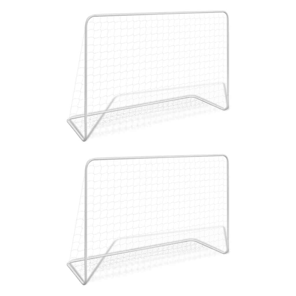 vidaXL Balizas de futebol com redes 2 pcs aço 182x61x122 cm aço branco