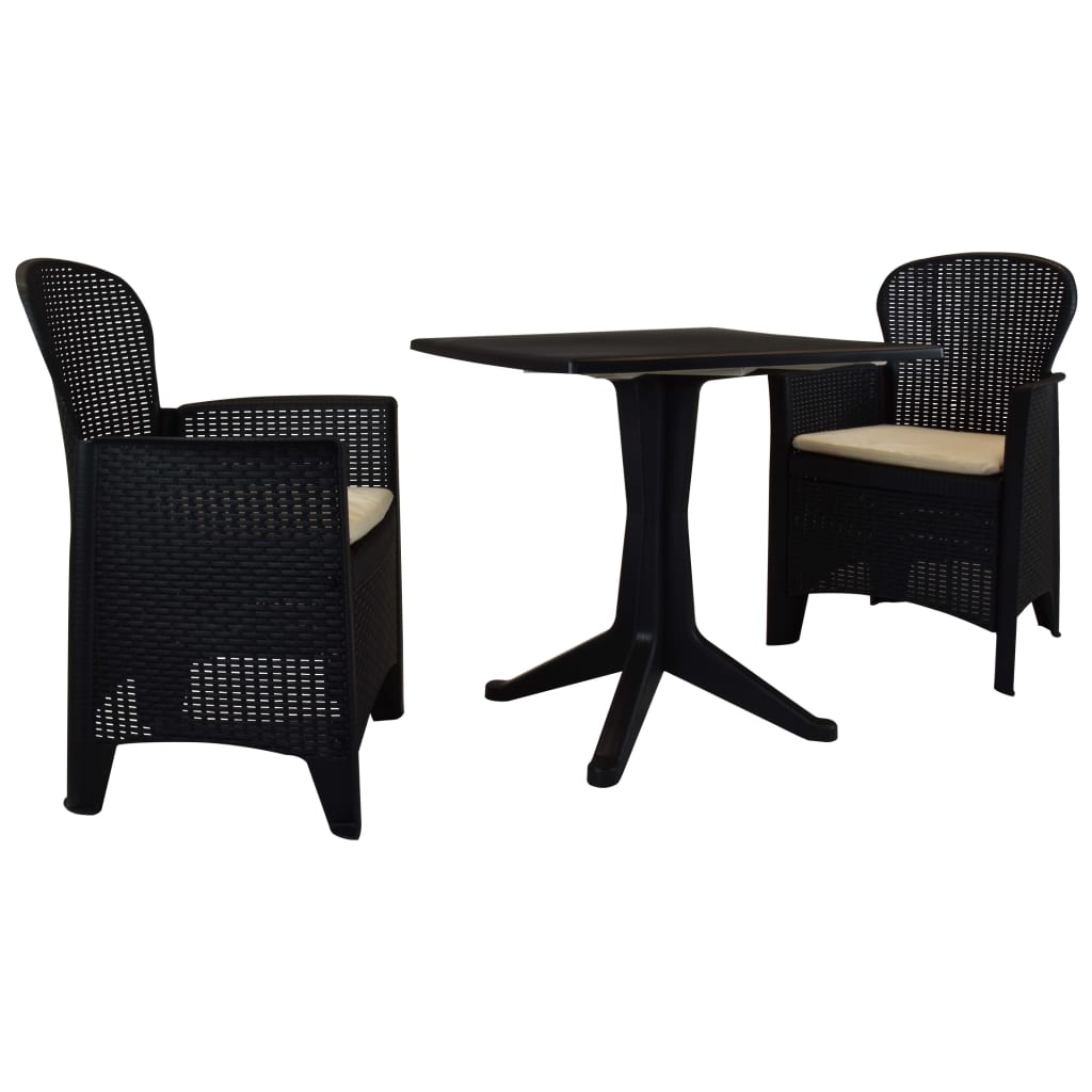 vidaXL Conjunto bistrô 3 pcs plástico vime antracite