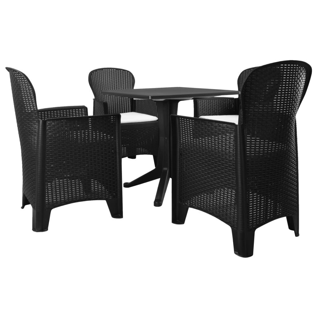 vidaXL Conjunto bistrô 3 pcs plástico vime antracite
