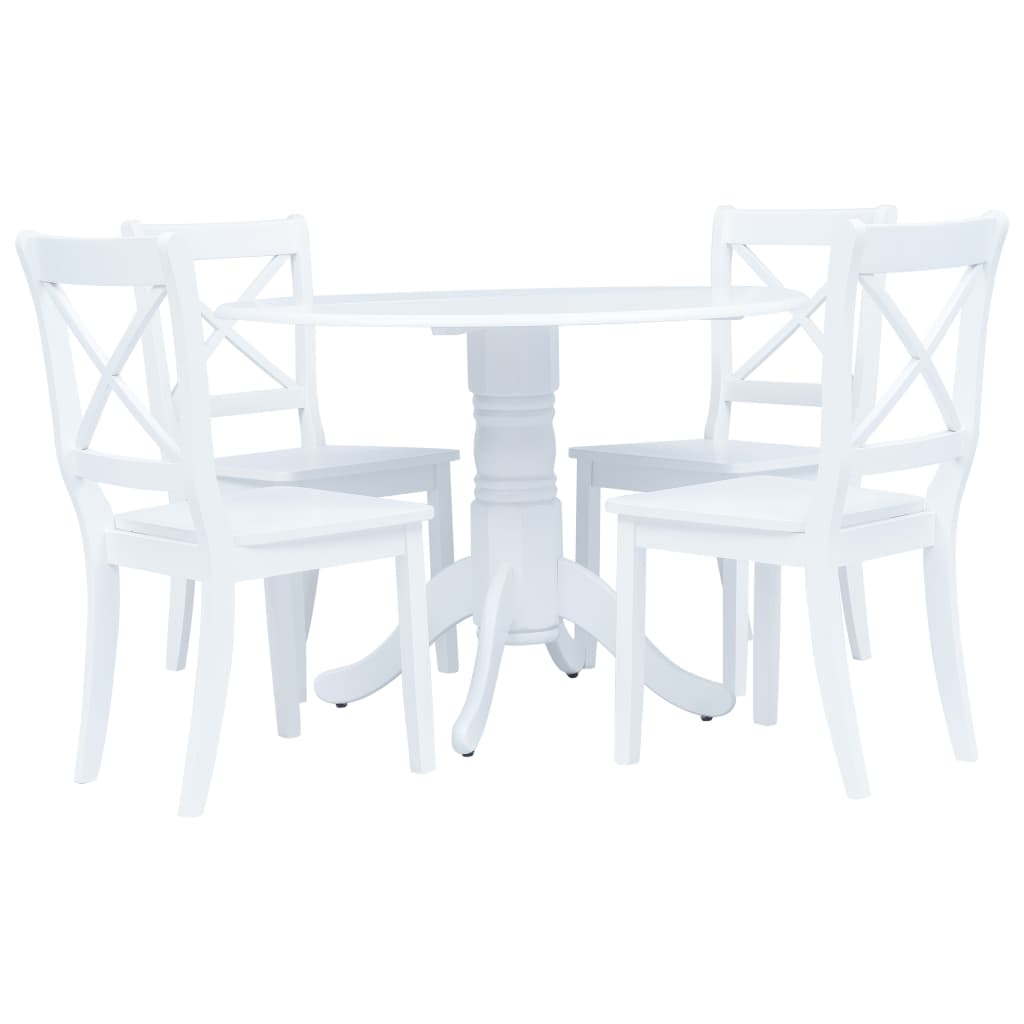 vidaXL 5 pcs conjunto de jantar madeira seringueira maciça branco