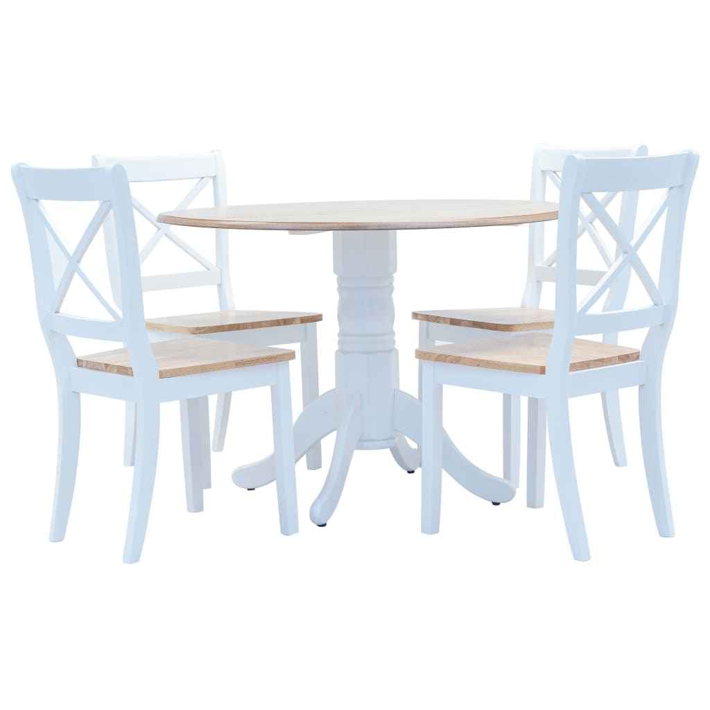 vidaXL 5 pcs conjunto de jantar madeira seringueira maciça branco