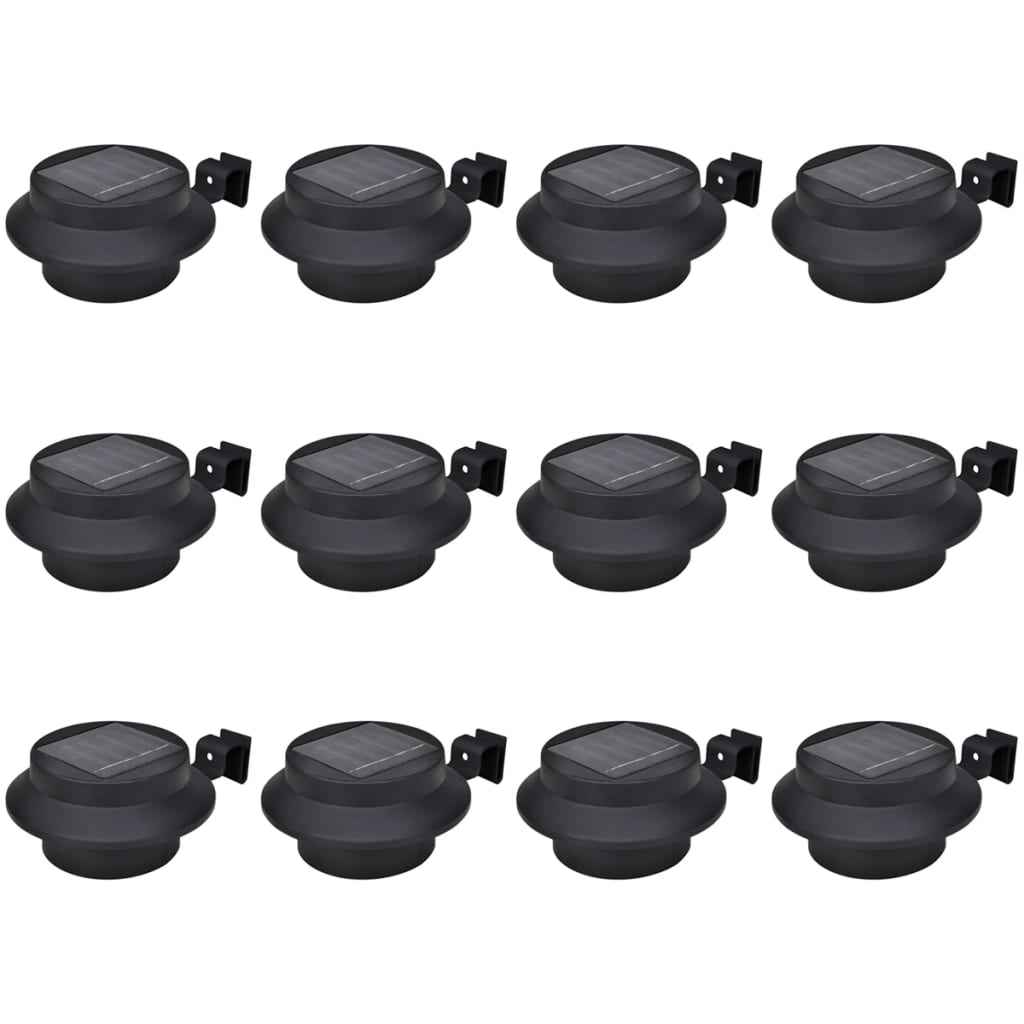 vidaXL Candeeiros solares de exterior LED para vedações 12 pcs preto