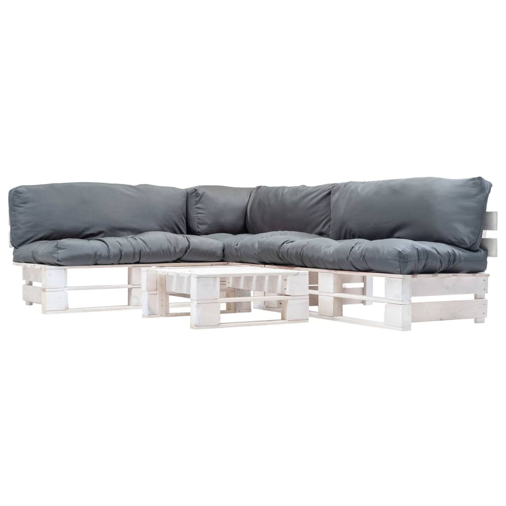 vidaXL Conj. lounge de paletes 4 pcs com almofadões cinzentos madeira