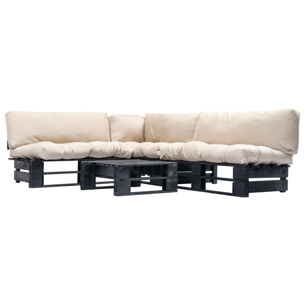 vidaXL Conj. lounge de paletes 4 pcs com almofadões cinzentos madeira